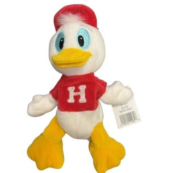 Disney Huey Duck With Tag Bean Bag 8-Inch Plush Toy With Red Hat & "H" Shirt NWT - Picture 11 of 11